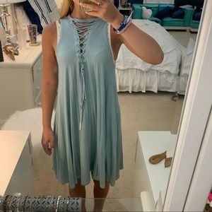 Long Turquoise Crossed Neck Line Dress
